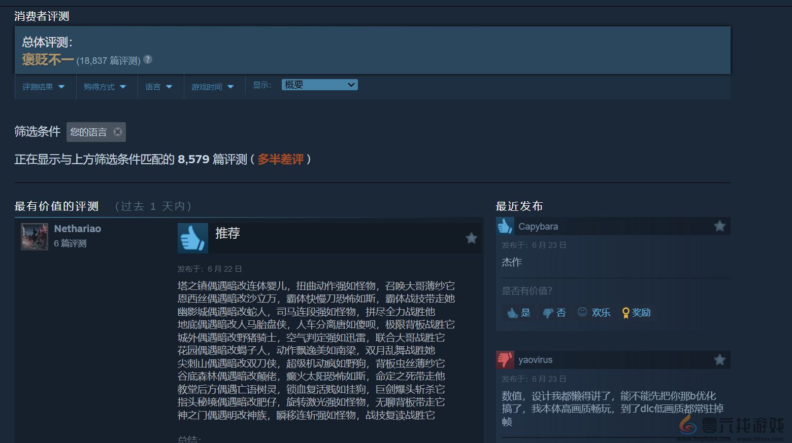 《艾尔登法环：黄金树幽影》Steam中文区多半差评 数值体验差、优化太烂(图2)