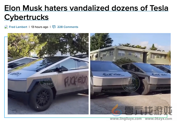 辱骂马斯克！数十辆特斯拉Cybertruck遭遇恶意涂鸦(图1)